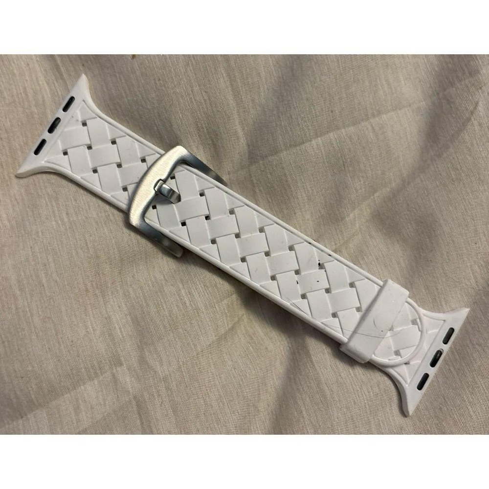 NEW White Silicone Basketweave Buckled Band for Apple Watch 42mm/44mm/45mm